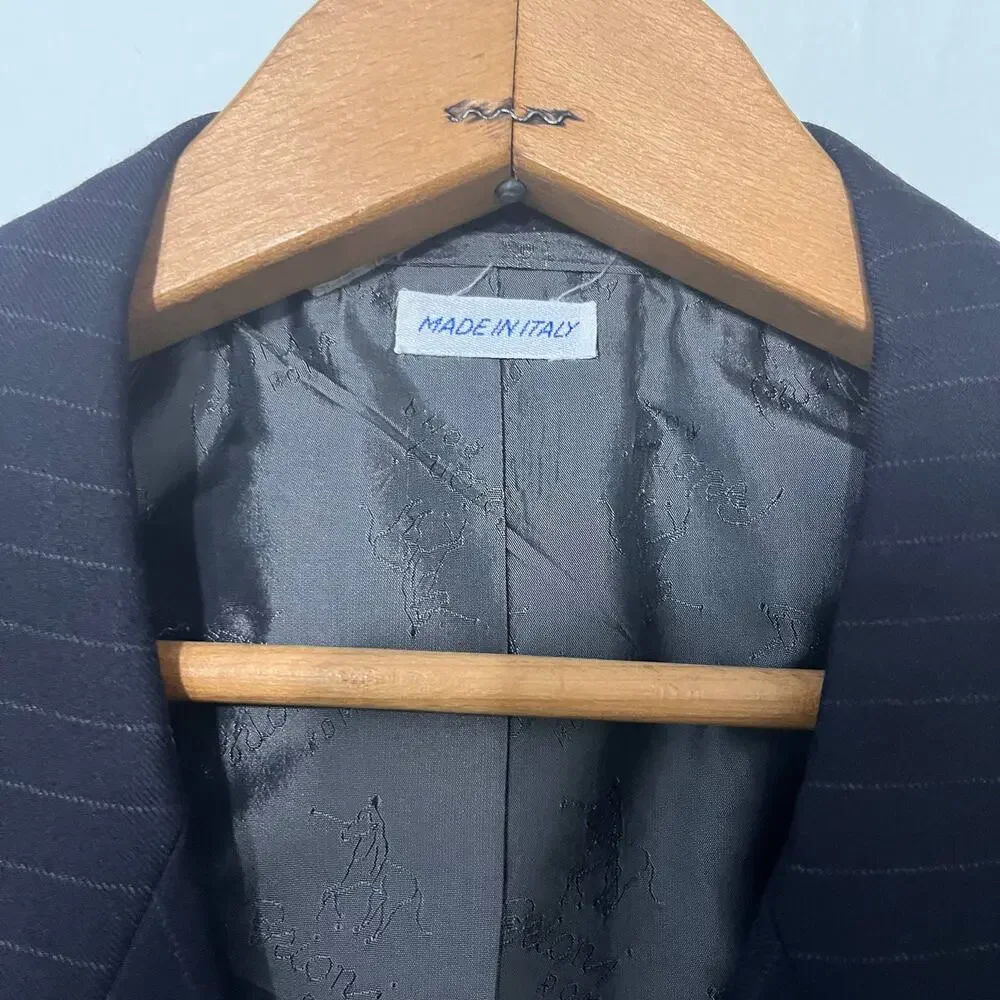 Brioni Roma Wool Blazer Mens 44R Navy Double Breasted Pinstripe Sport Coat FLAW